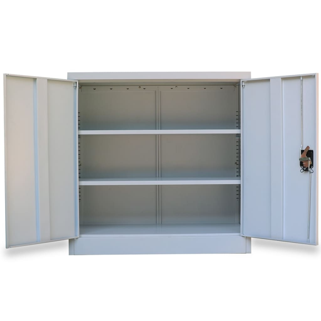 Szürke kétajtós acél irodai szekrény 90 cm