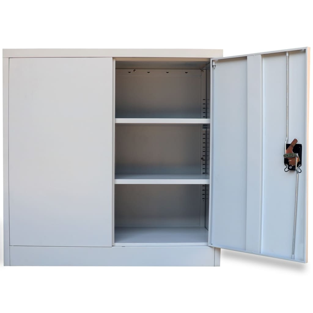 Szürke kétajtós acél irodai szekrény 90 cm