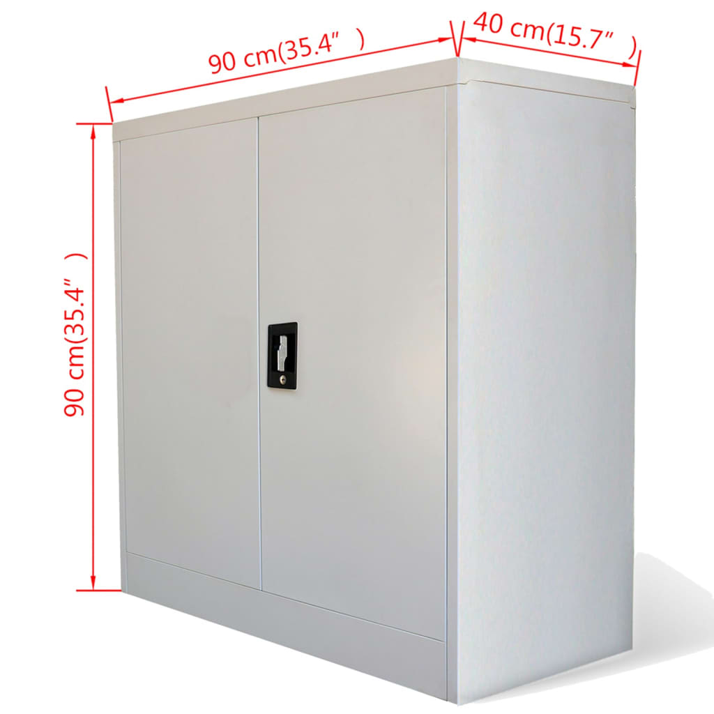 Szürke kétajtós acél irodai szekrény 90 cm