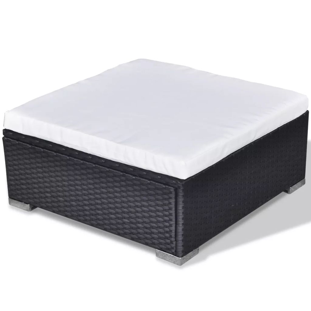 5-részes fekete polyrattan kerti bútorszett párnákkal