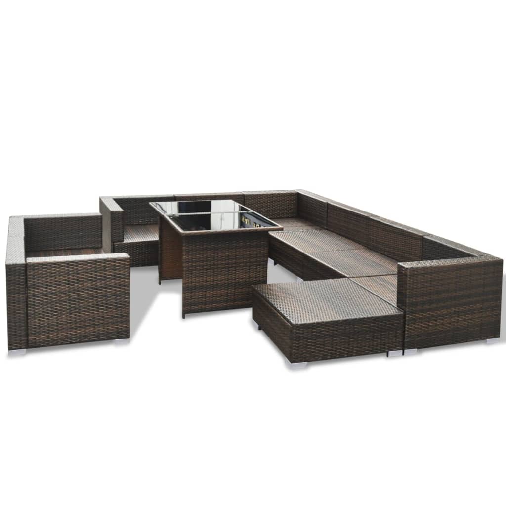10-részes barna polyrattan kerti bútorszett párnákkal 10-részes barna polyrattan kerti bútorszett párnákkal