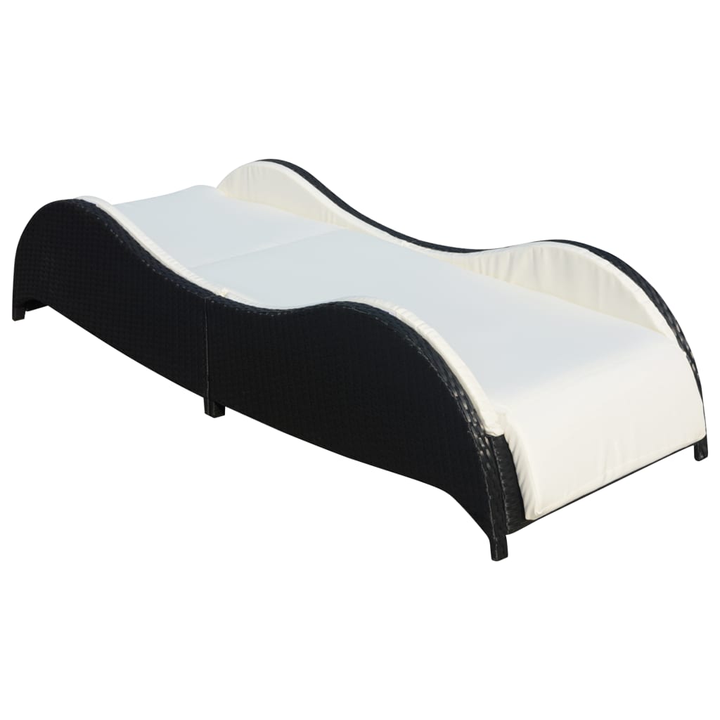 Fekete polyrattan napozóágy párnával