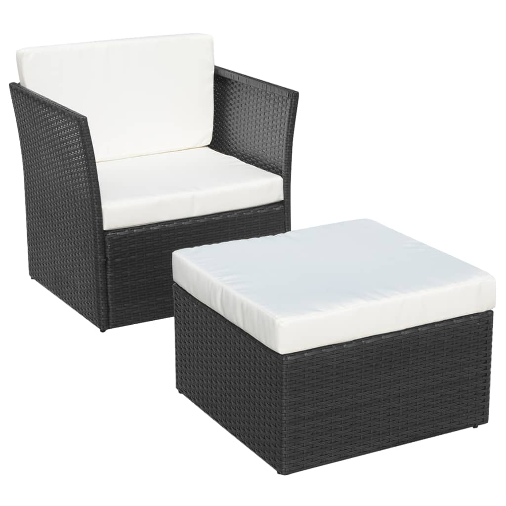 Fekete kerti polyrattan szék zsámollyal