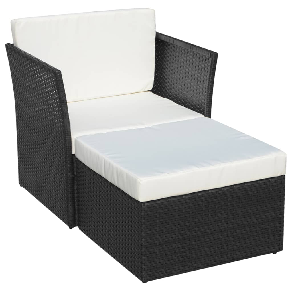 Fekete kerti polyrattan szék zsámollyal