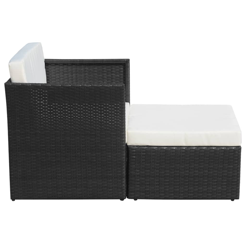 Fekete kerti polyrattan szék zsámollyal