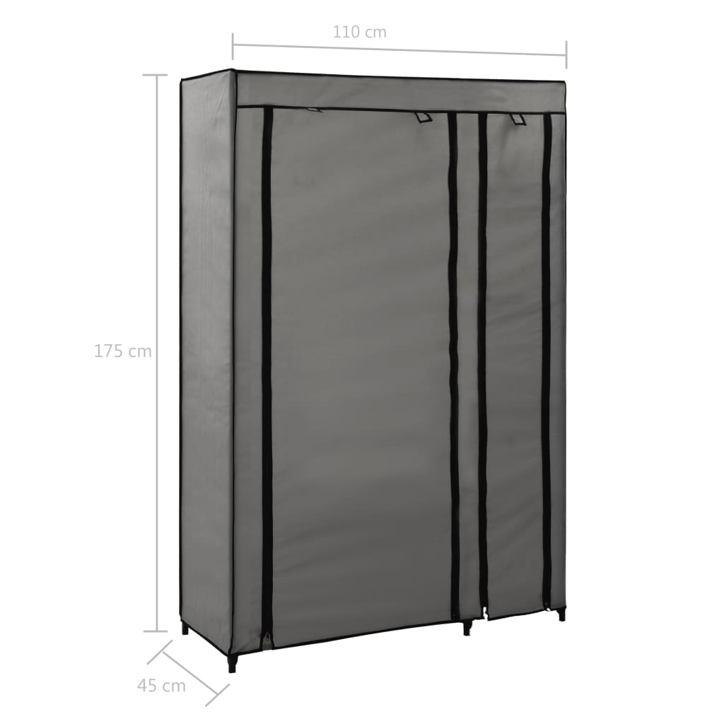 2 db szürke összecsukható szövet ruhásszekrény 110x45x175 cm
