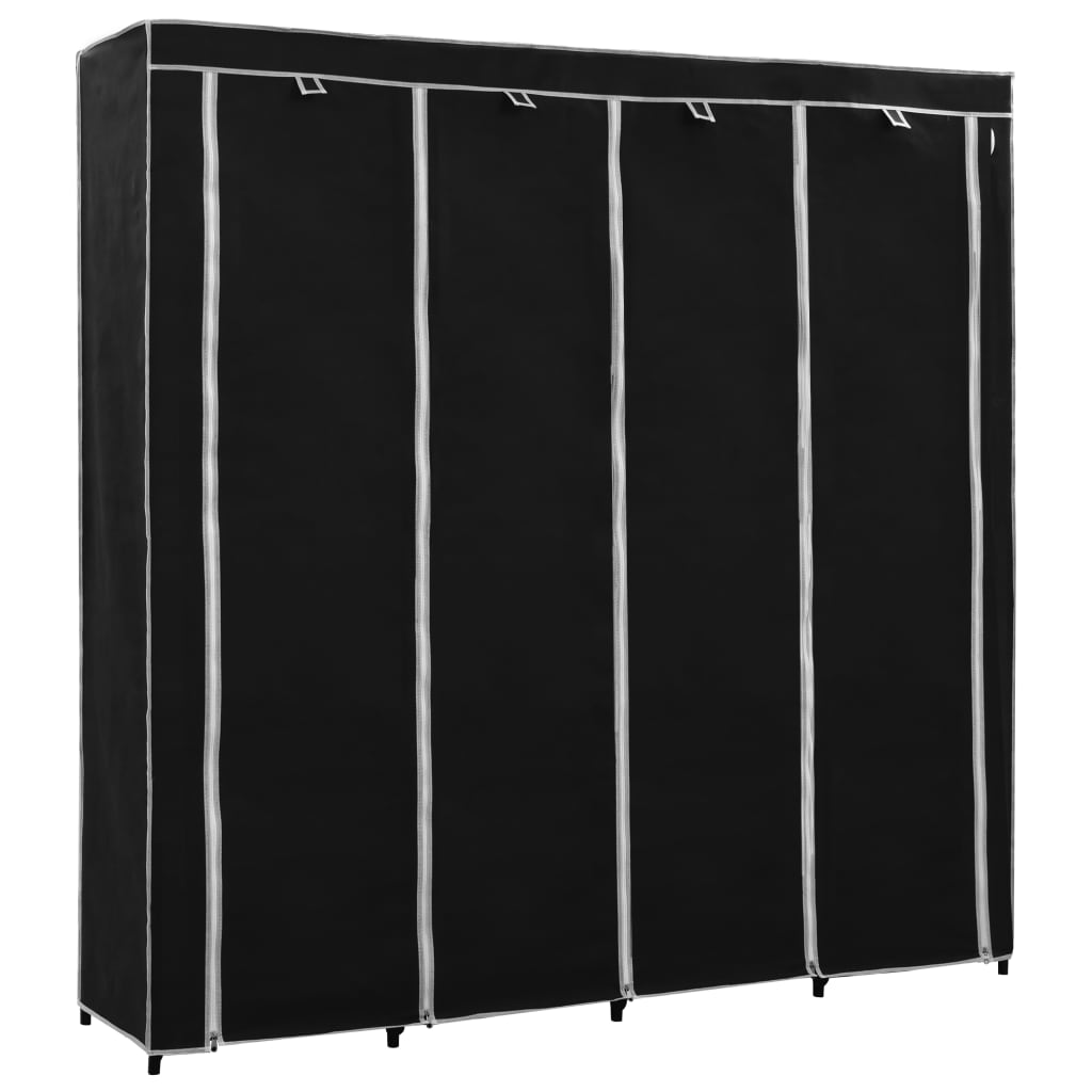 Fekete ruhásszekrény 4 tárolórekesszel 175 x 45 x 170 cm Fekete ruhásszekrény 4 tárolórekesszel 175 x 45 x 170 cm