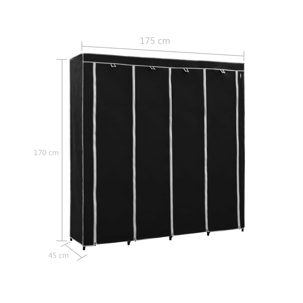 Fekete ruhásszekrény 4 tárolórekesszel 175 x 45 x 170 cm Fekete ruhásszekrény 4 tárolórekesszel 175 x 45 x 170 cm