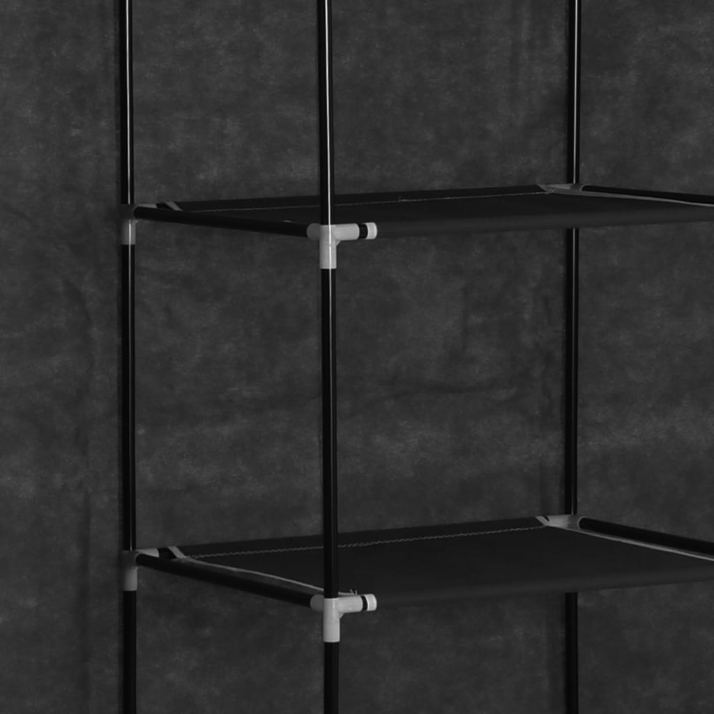 Fekete szövet ruhásszekrény tárolórekeszekkel 150 x 45 x 176 cm