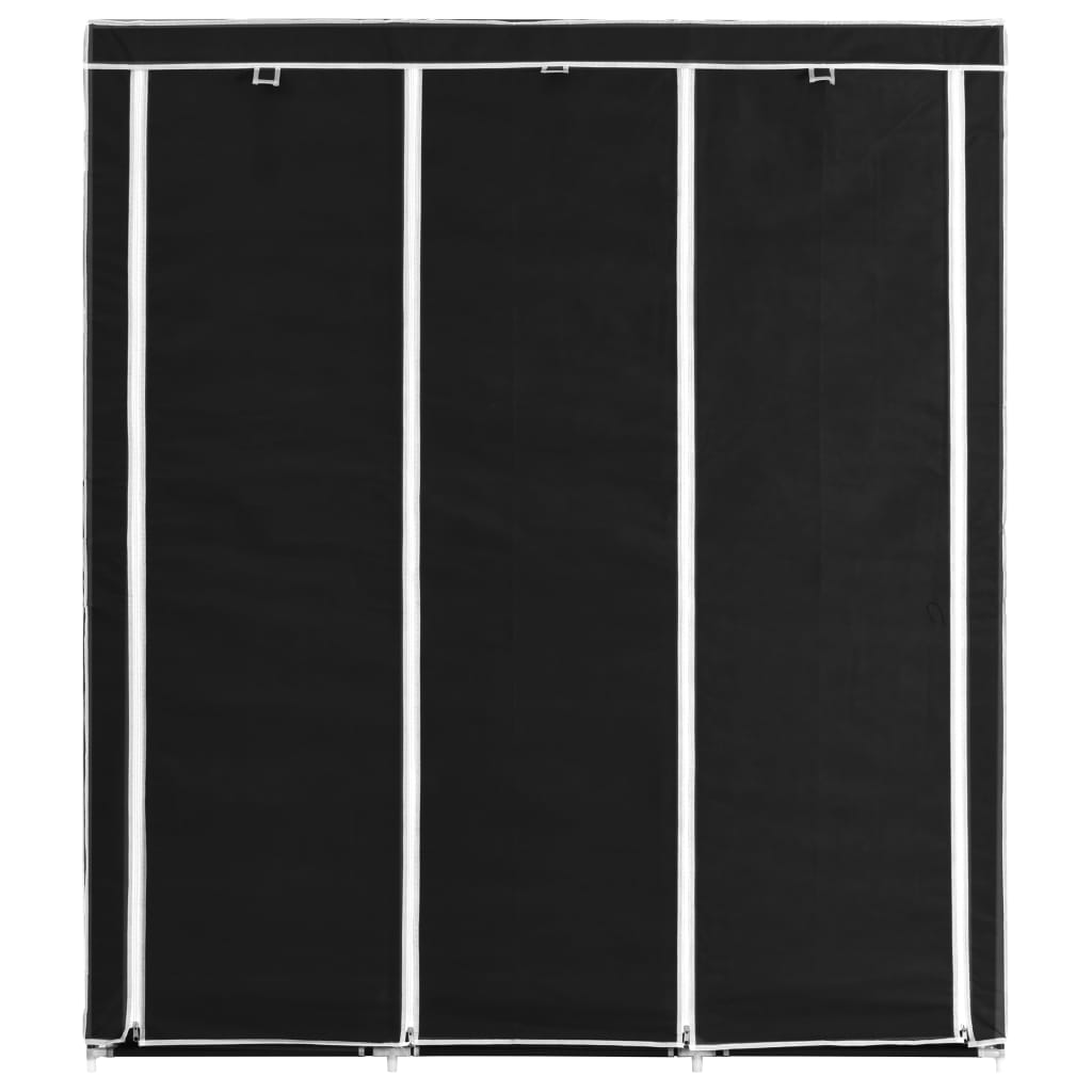 Fekete szövet ruhásszekrény tárolórekeszekkel 150 x 45 x 176 cm