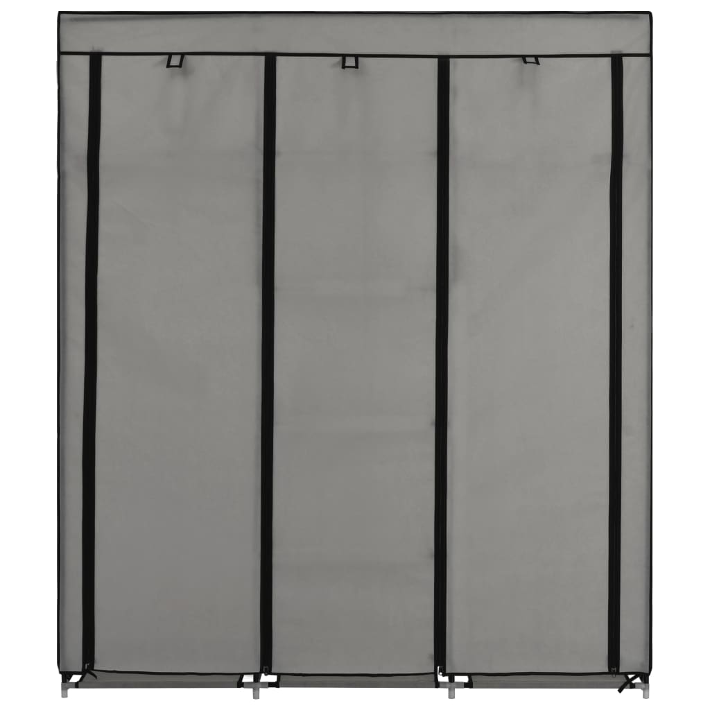 Szürke szövet ruhásszekrény tárolórekeszekkel 150x45x175 cm