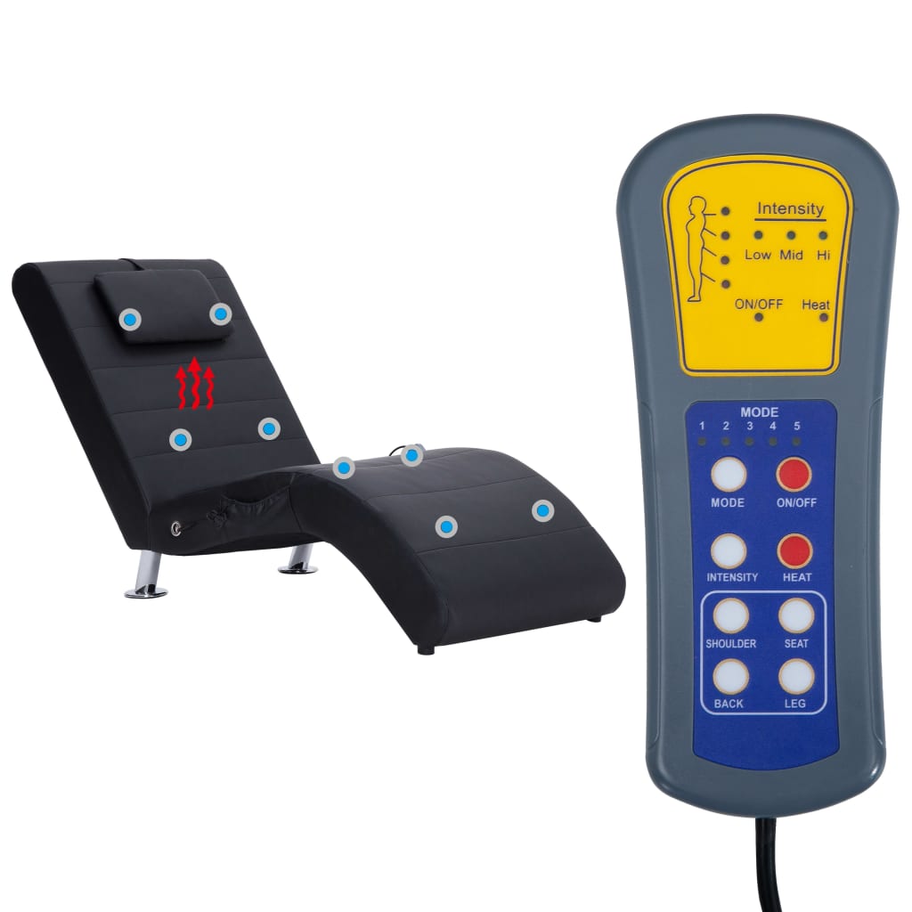 Fekete masszázsfunkciós műbőr dívány párnával