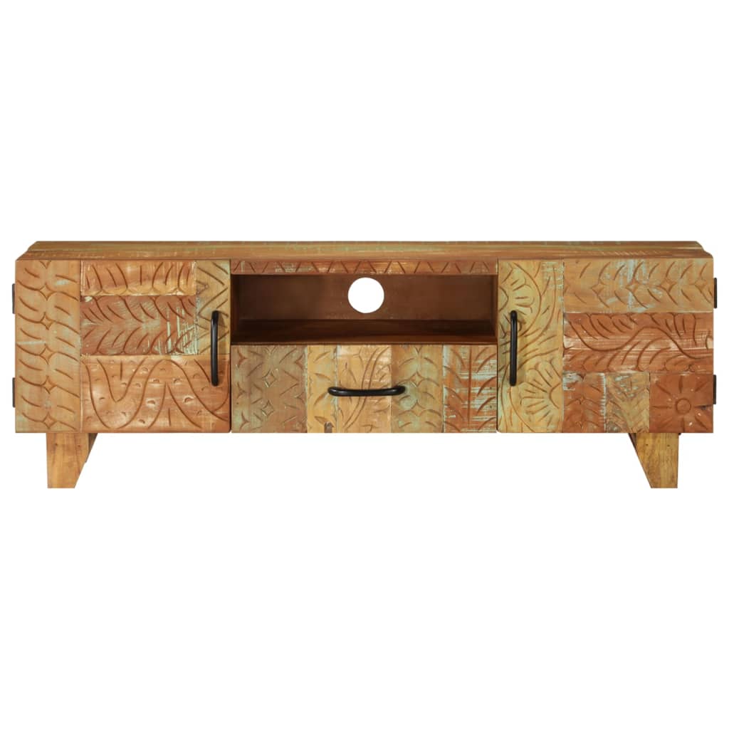 Tömör újrahasznosított faragott fa tv-szekrény 120x30x40 cm
