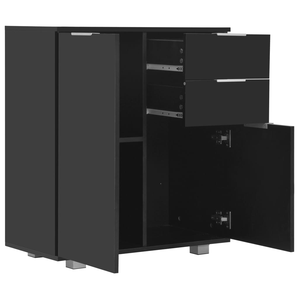 Magasfényű fekete forgácslap tálalószekrény 71 x 35 x 76 cm Magasfényű fekete forgácslap tálalószekrény 71 x 35 x 76 cm