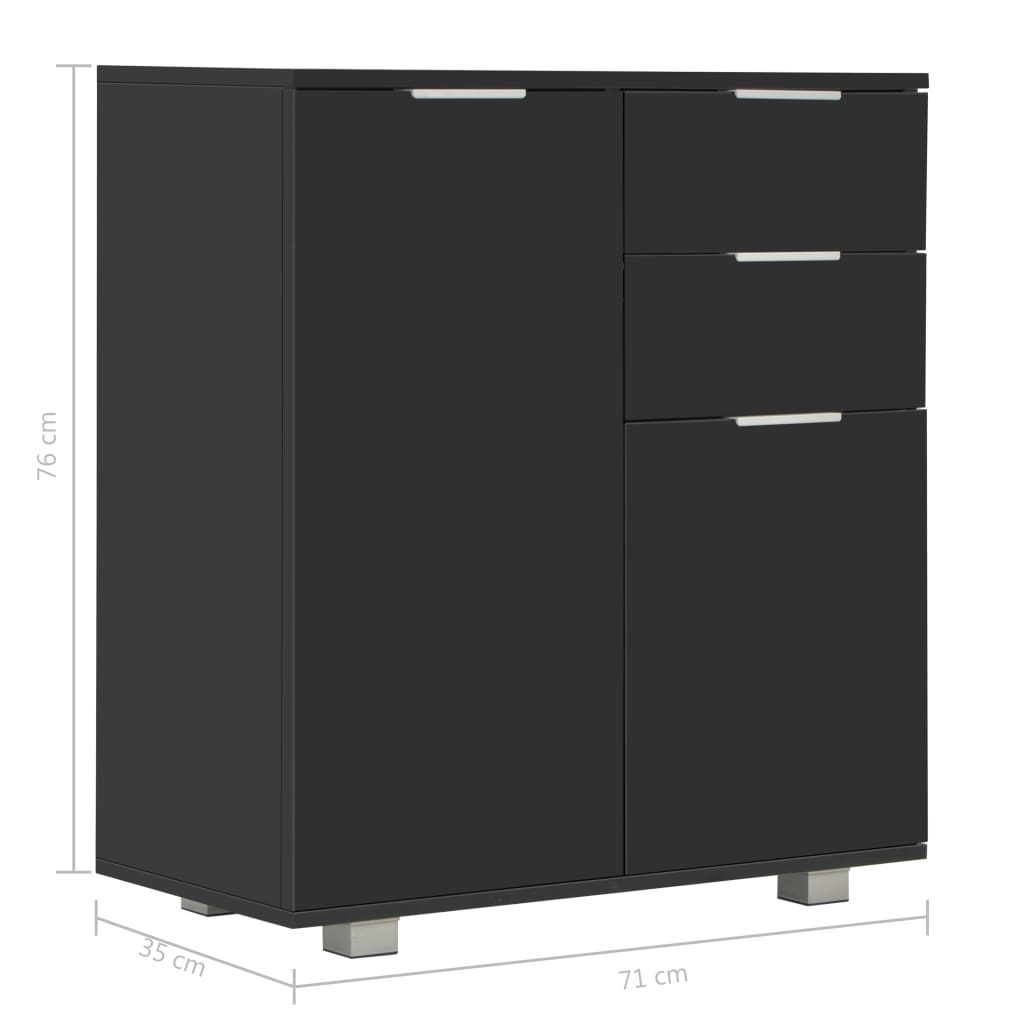 Magasfényű fekete forgácslap tálalószekrény 71 x 35 x 76 cm Magasfényű fekete forgácslap tálalószekrény 71 x 35 x 76 cm