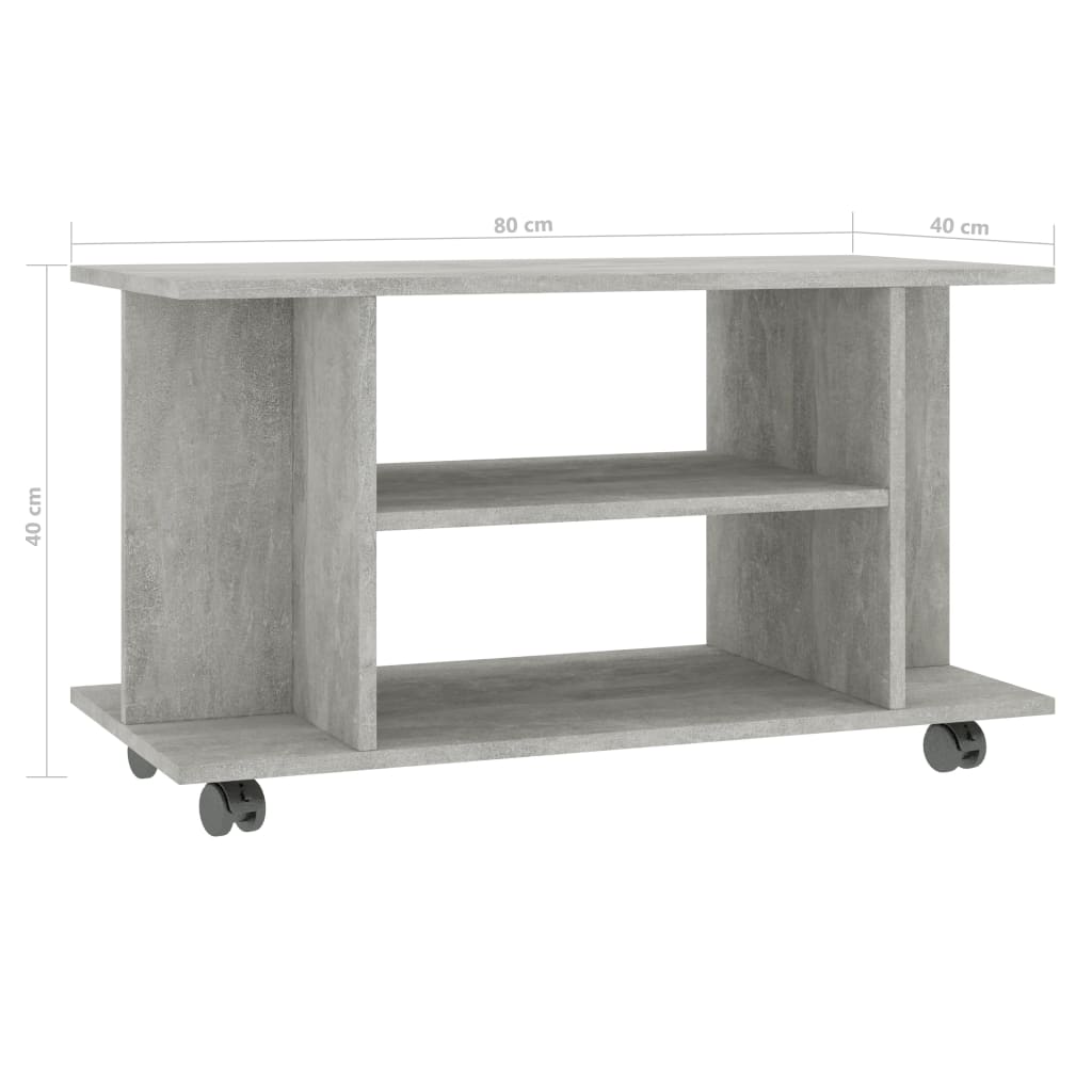 Betonszürke forgácslap tv-szekrény görgőkkel 80 x 40 x 40 cm Betonszürke forgácslap tv-szekrény görgőkkel 80 x 40 x 40 cm