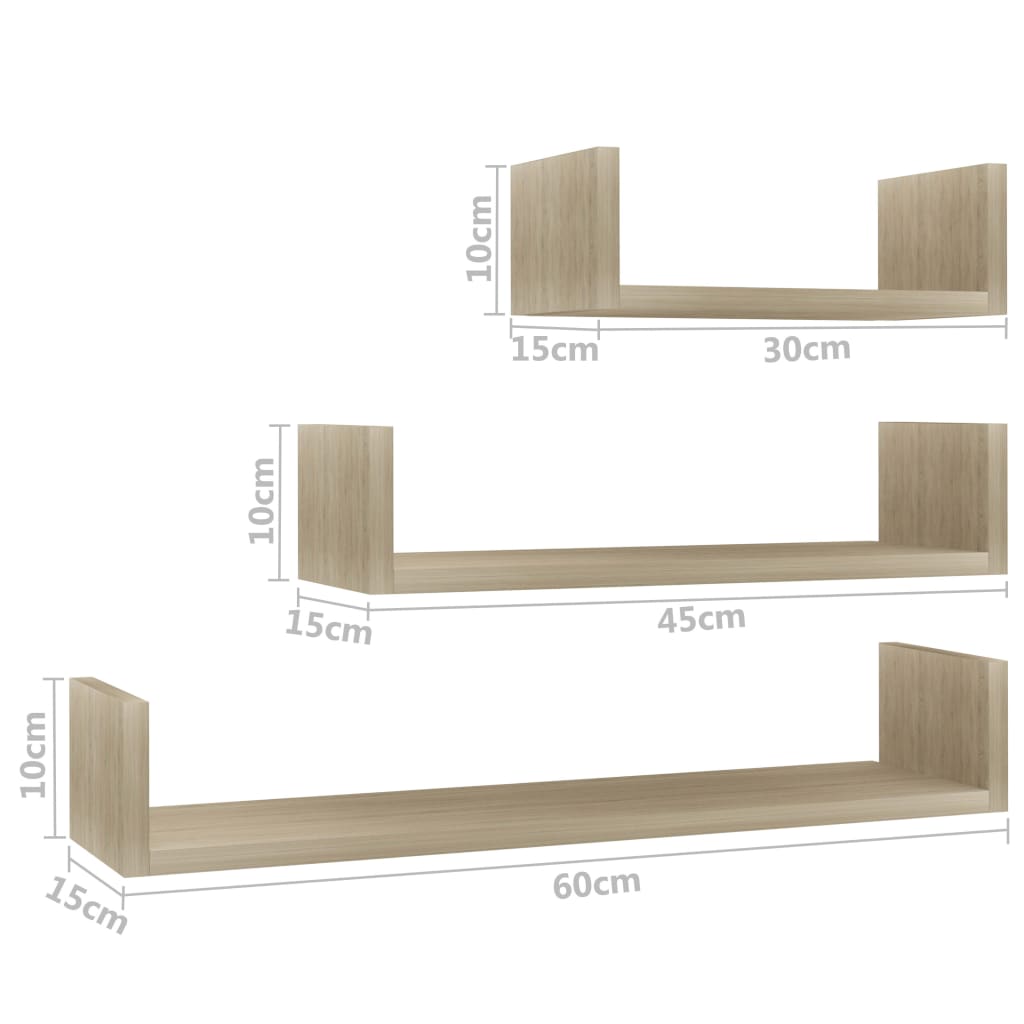 3 db sonoma tölgy színű forgácslap bemutatópolc