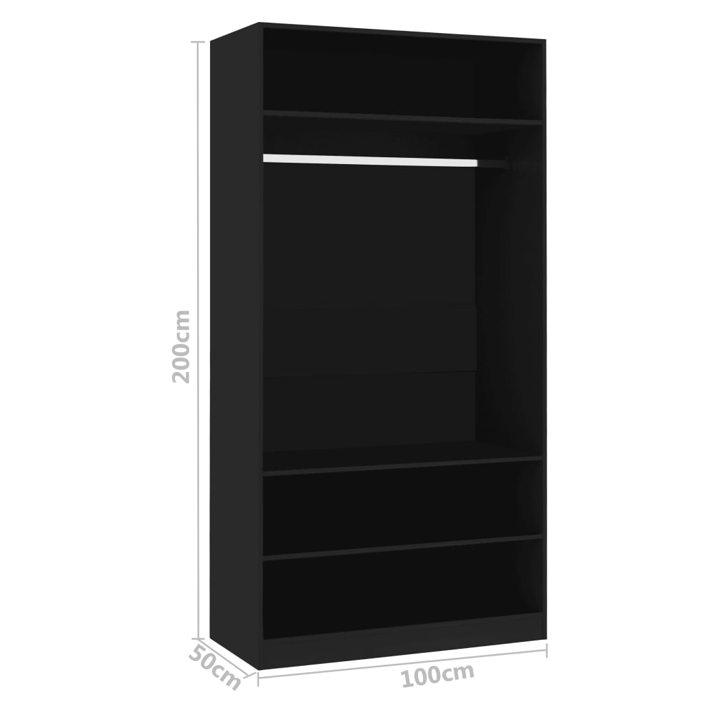 Fekete forgácslap ruhásszekrény 100 x 50 x 200 cm