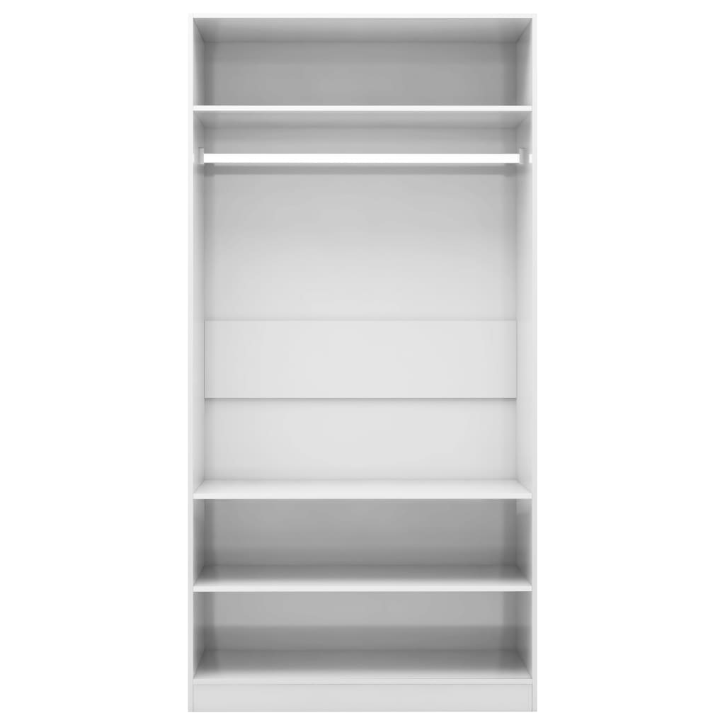 Magasfényű fehér forgácslap ruhásszekrény 100 x 50 x 200 cm