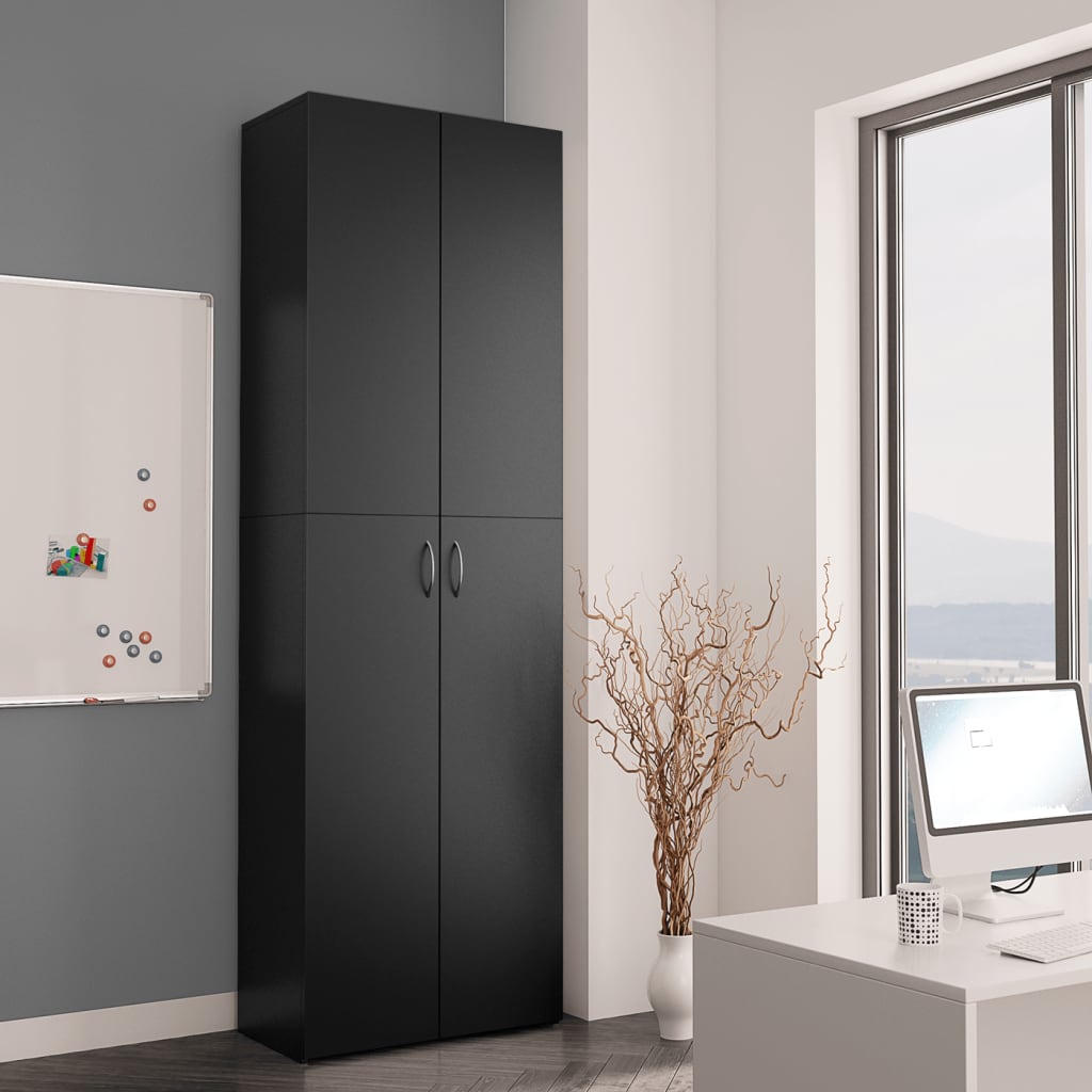 Fekete forgácslap irodai szekrény 60 x 32 x 190 cm