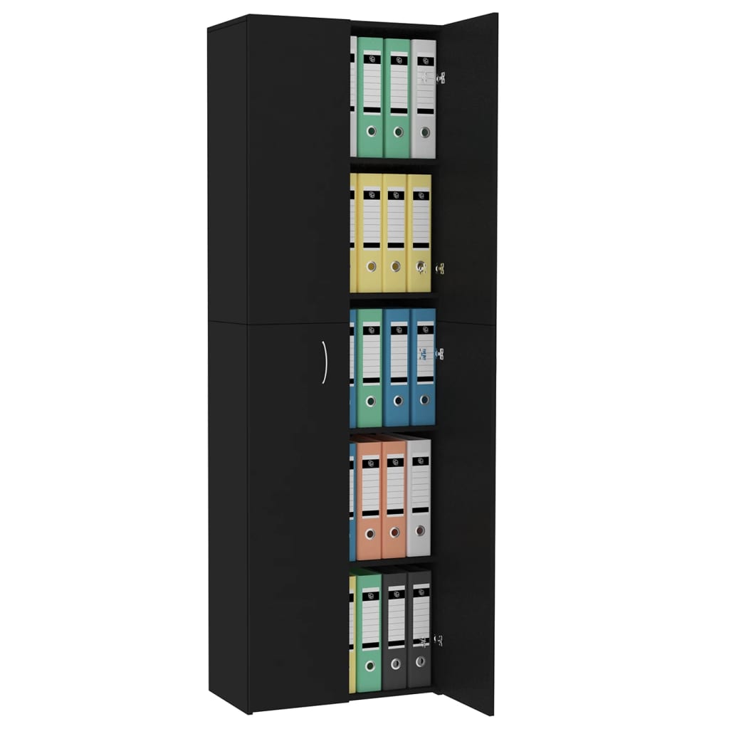 Fekete forgácslap irodai szekrény 60 x 32 x 190 cm