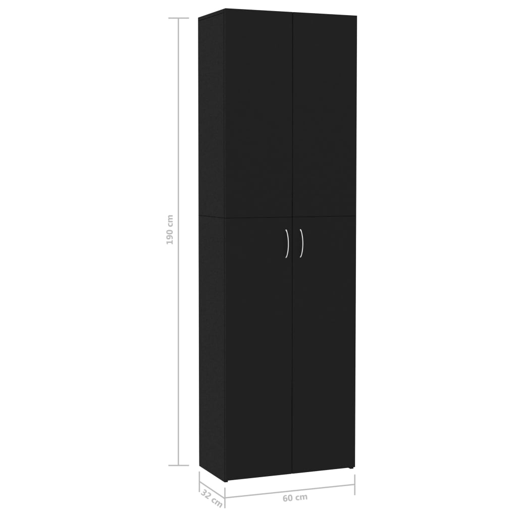 Fekete forgácslap irodai szekrény 60 x 32 x 190 cm