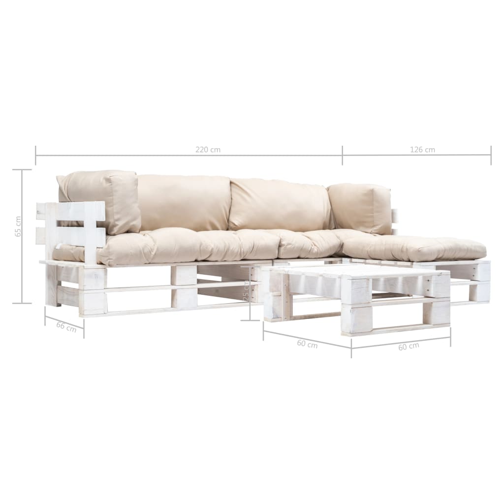 4 részes fa kerti raklap-ülőgarnitúra homokszínű párnákkal