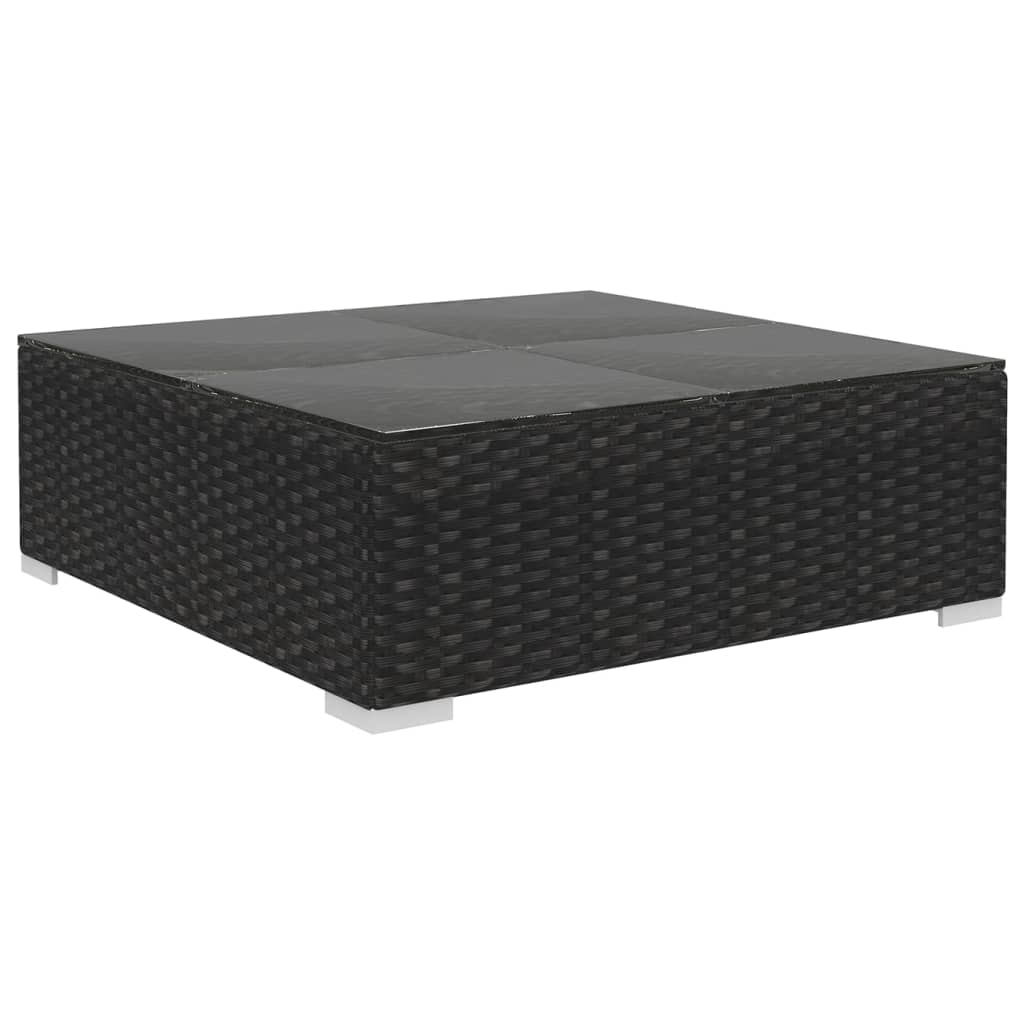 12 részes fekete polyrattan kerti bútorszett párnákkal