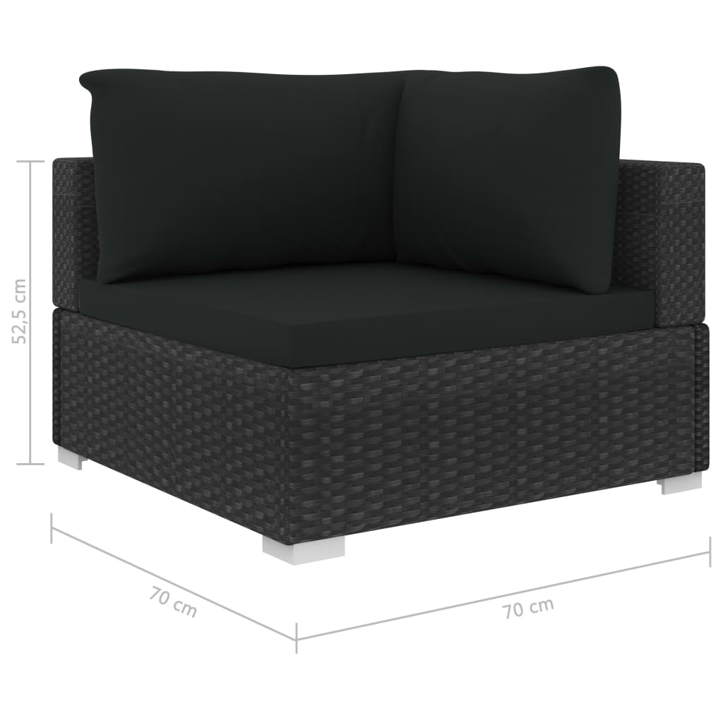 5-részes fekete polyrattan kerti bútorszett párnákkal