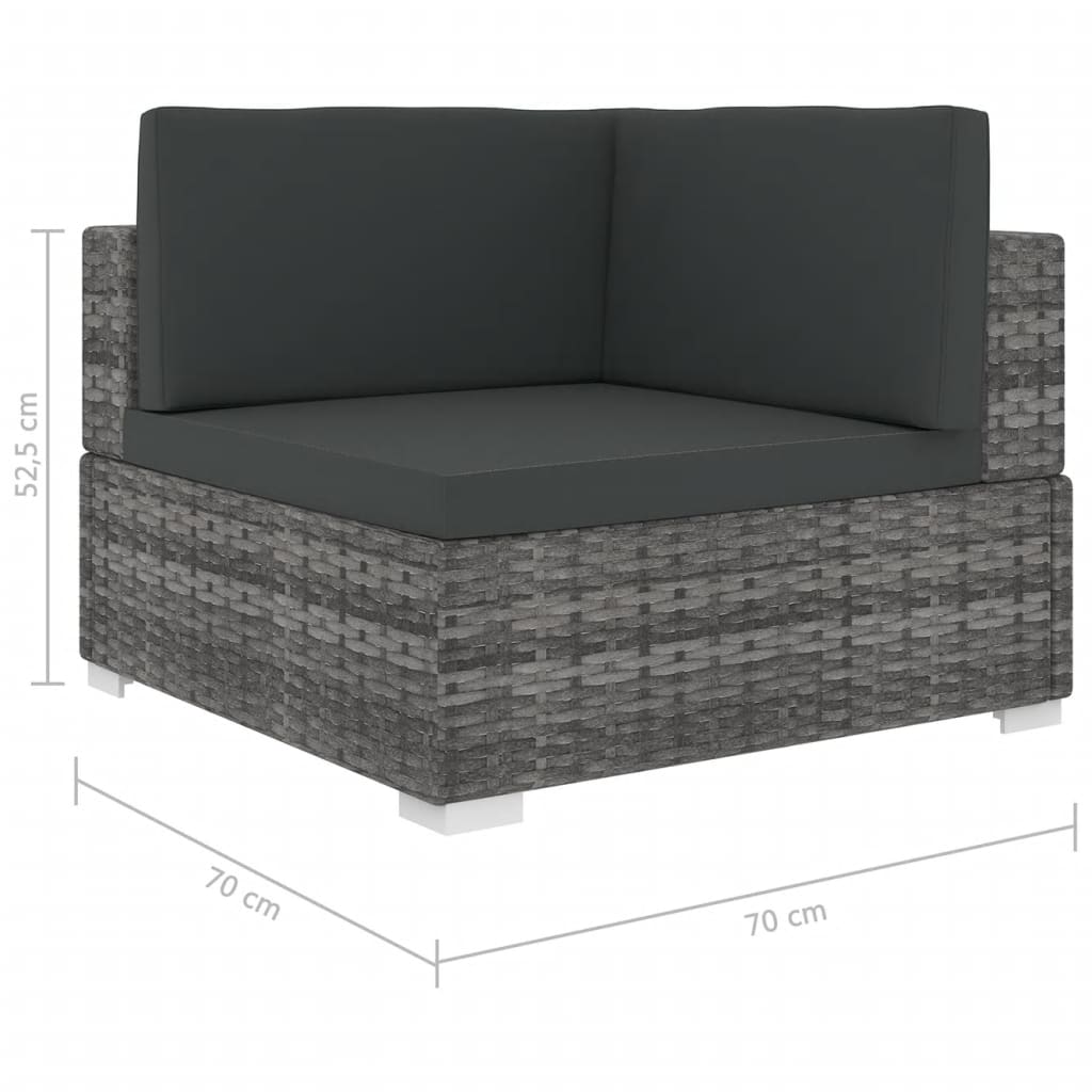 1 db szürke polyrattan moduláris sarokfotel párnákkal