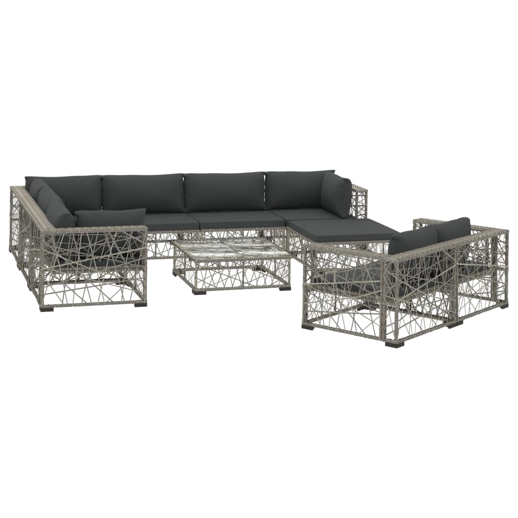 10-részes szürke polyrattan kerti bútorszett párnákkal 10-részes szürke polyrattan kerti bútorszett párnákkal