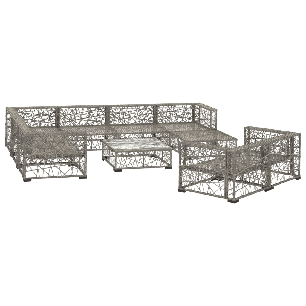 10-részes szürke polyrattan kerti bútorszett párnákkal 10-részes szürke polyrattan kerti bútorszett párnákkal
