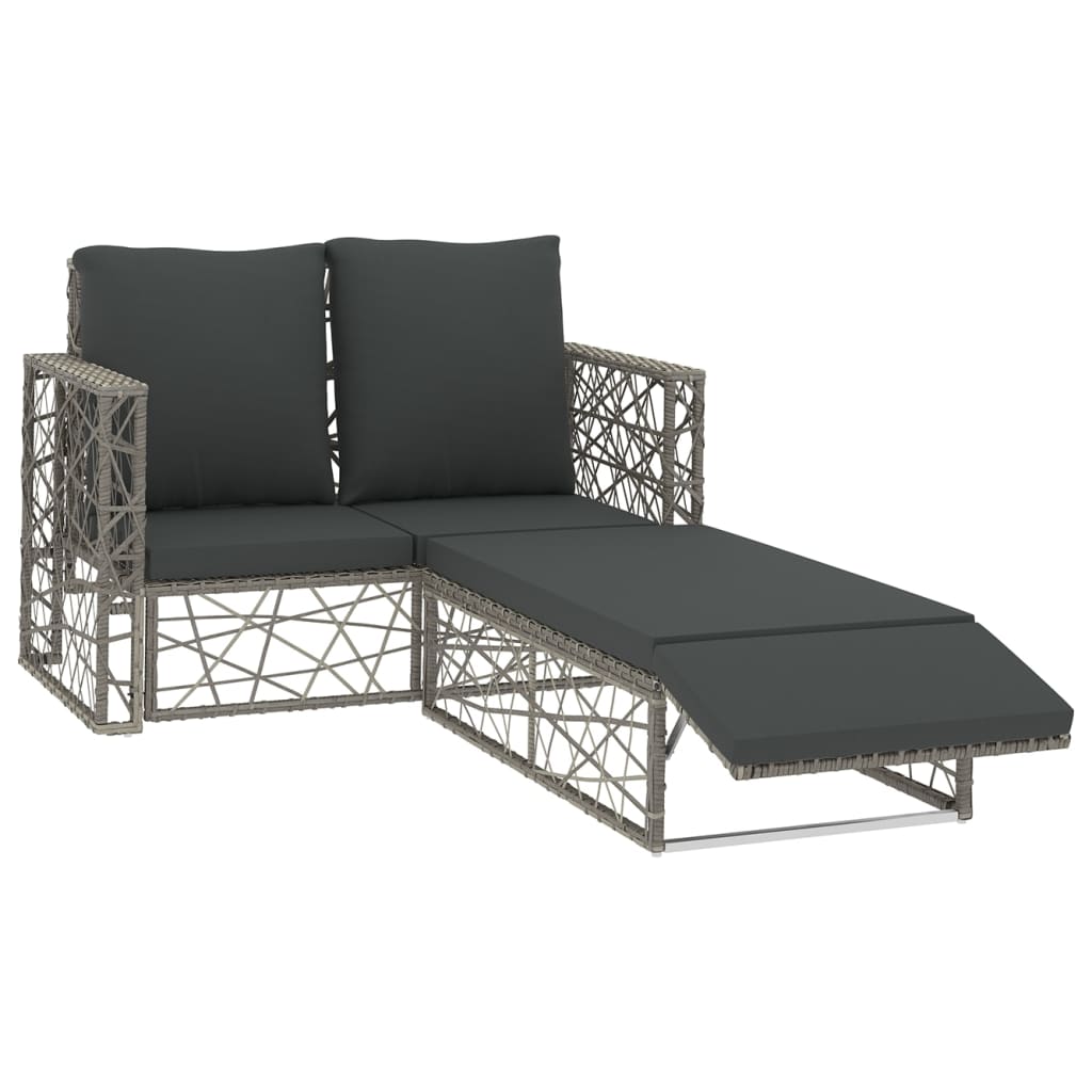 2-részes szürke polyrattan kerti bútorszett párnákkal