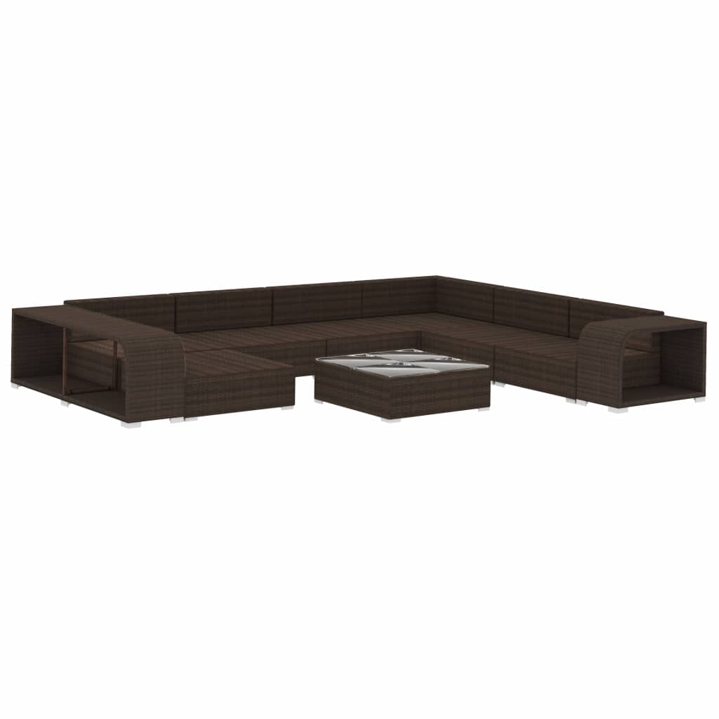 10-részes barna polyrattan kerti bútorszett párnákkal