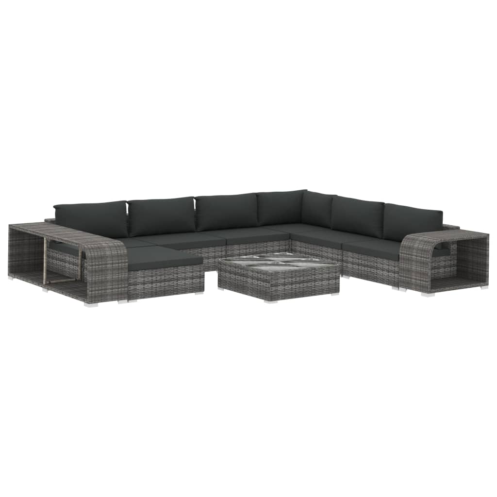 10-részes szürke polyrattan kerti bútorszett párnákkal