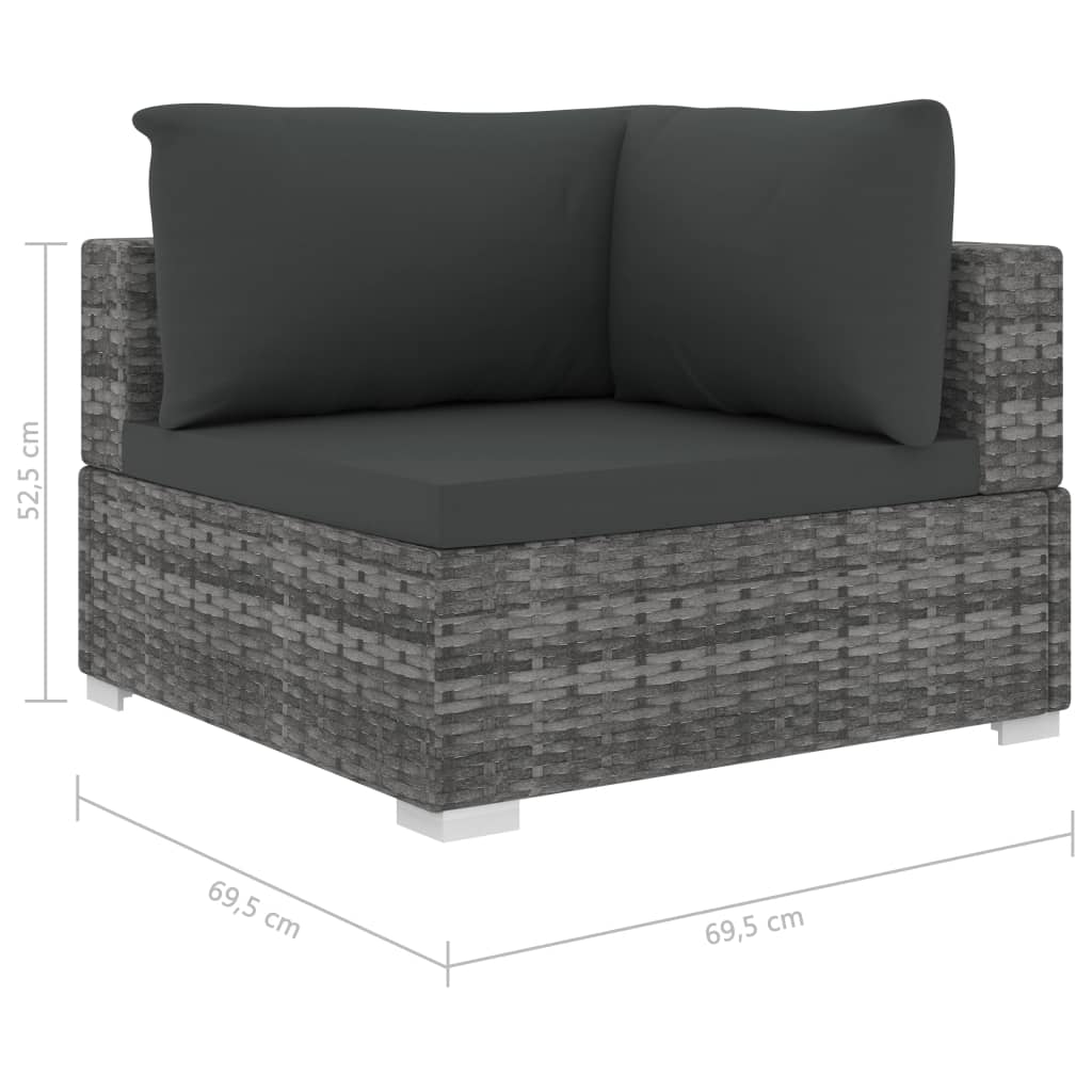 11-részes szürke polyrattan kerti bútorszett párnákkal