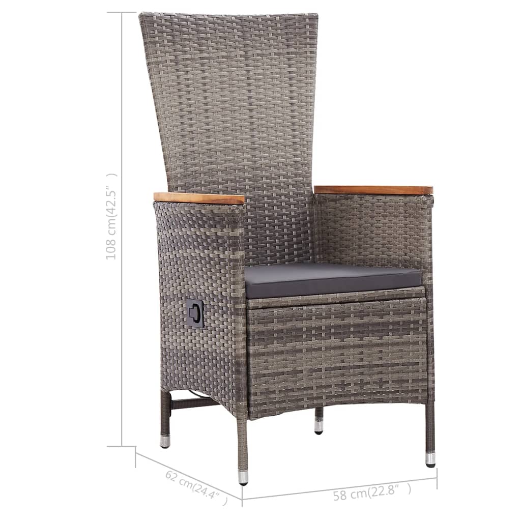2 db szürke polyrattan kültéri szék párnával