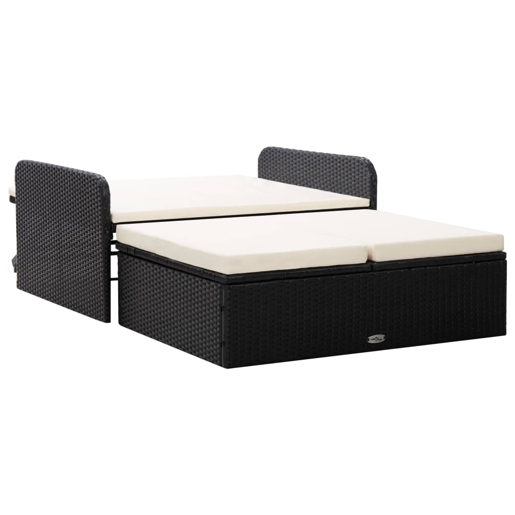 2 részes fekete polyrattan kerti bútorszett párnákkal