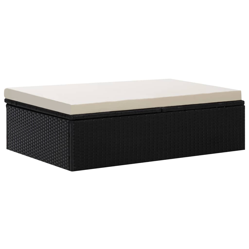 2 részes fekete polyrattan kerti bútorszett párnákkal
