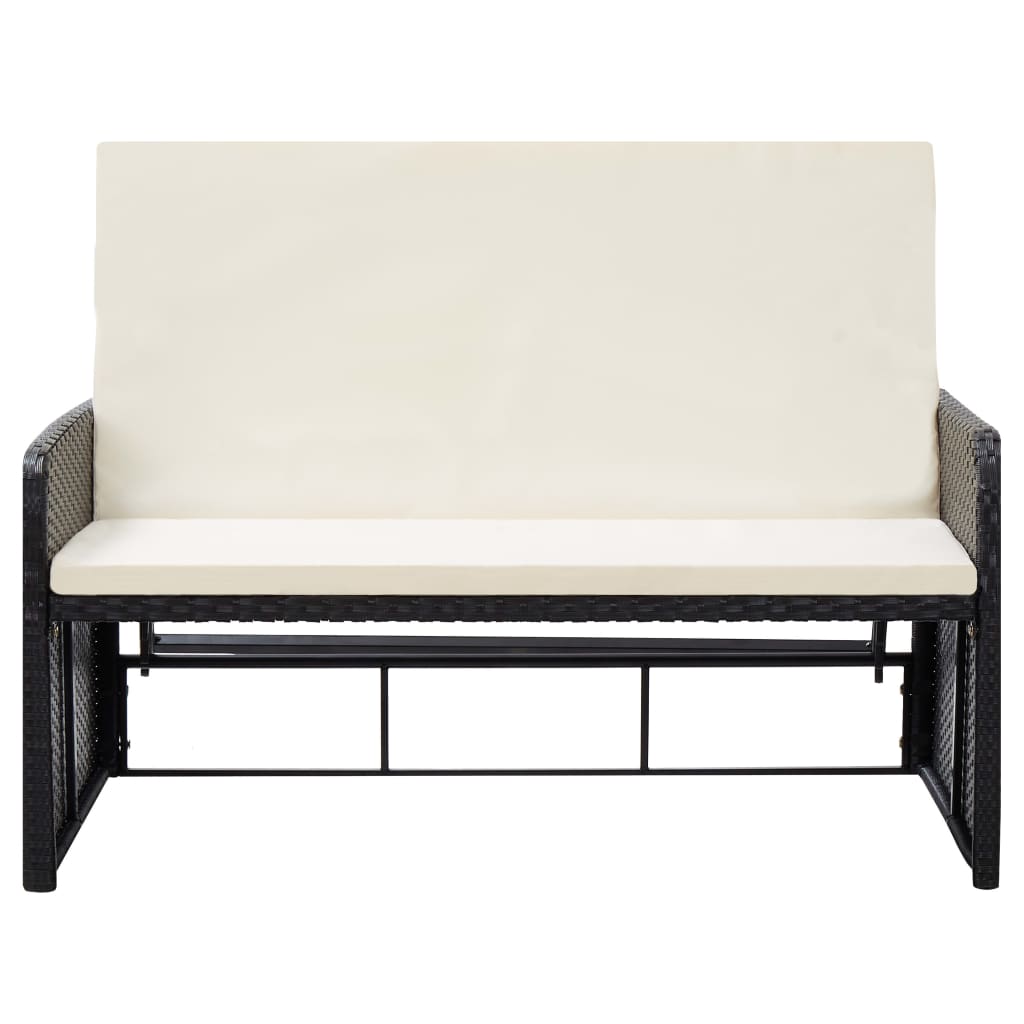 2 részes fekete polyrattan kerti bútorszett párnákkal