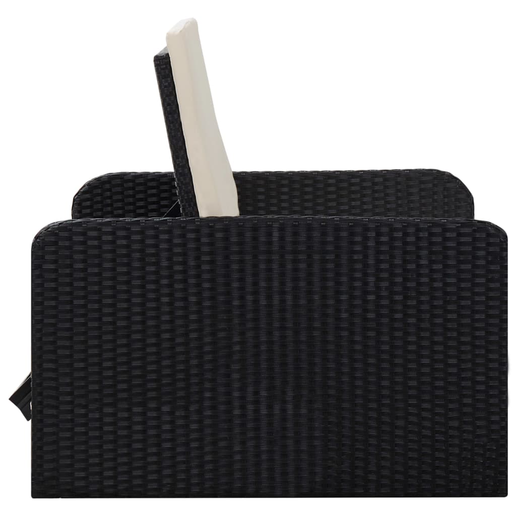 2 részes fekete polyrattan kerti bútorszett párnákkal