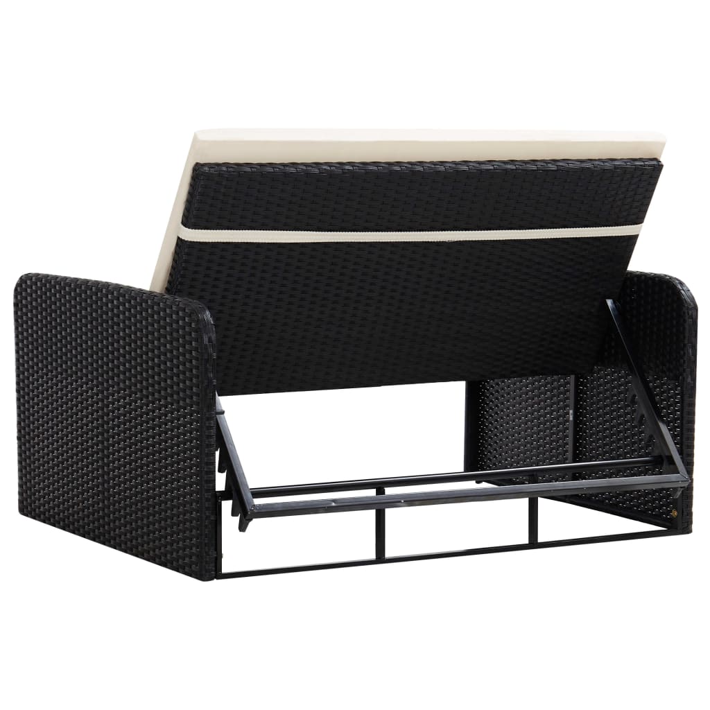 2 részes fekete polyrattan kerti bútorszett párnákkal