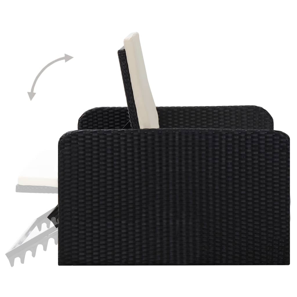 2 részes fekete polyrattan kerti bútorszett párnákkal