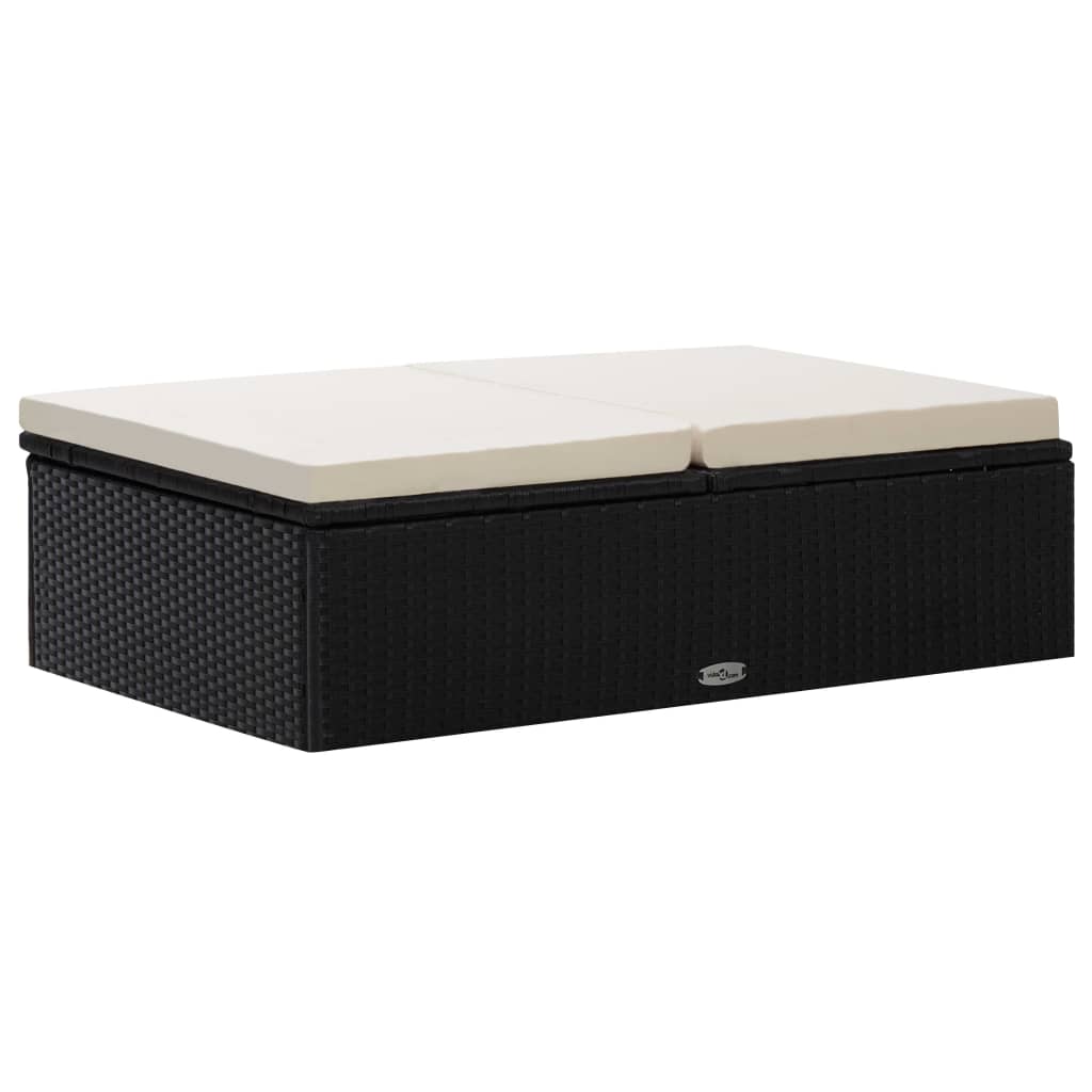 2 részes fekete polyrattan kerti bútorszett párnákkal