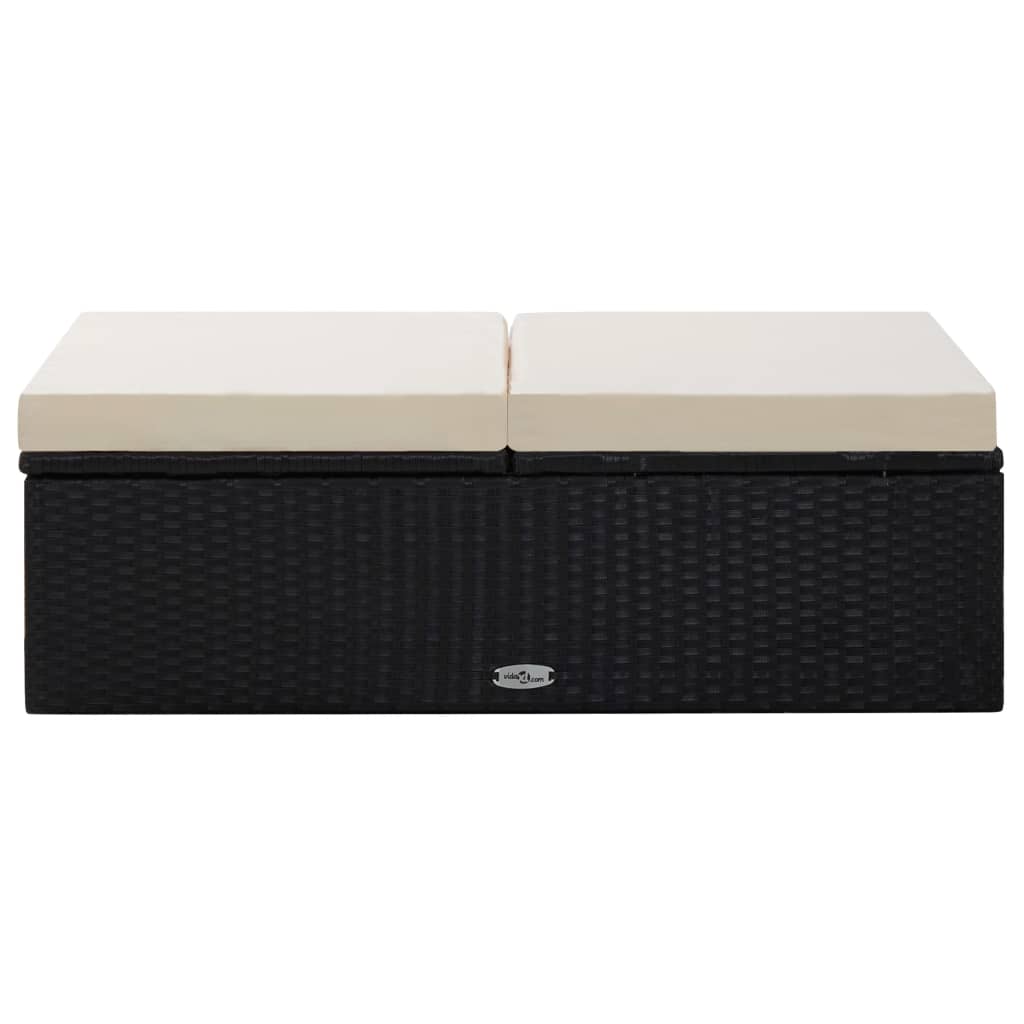 2 részes fekete polyrattan kerti bútorszett párnákkal