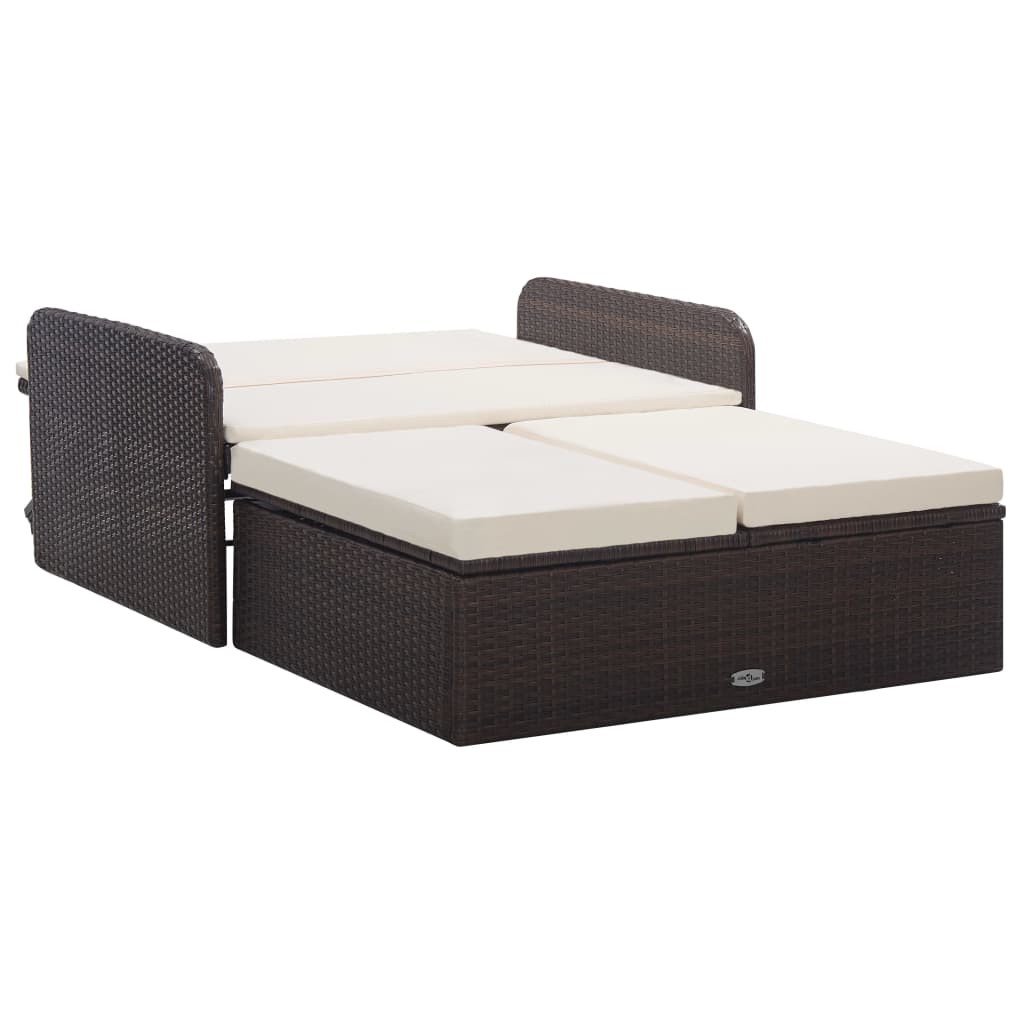 2 részes barna polyrattan kerti bútorszett párnákkal