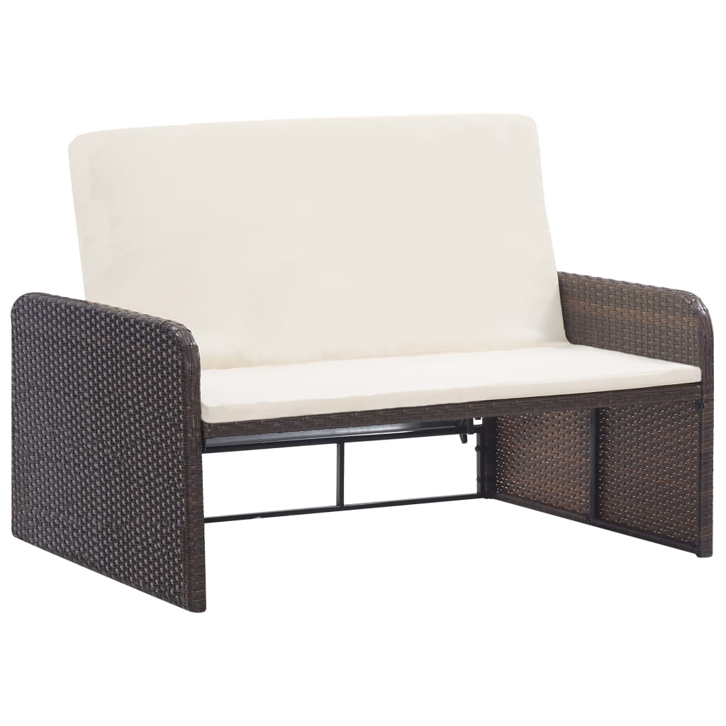 2 részes barna polyrattan kerti bútorszett párnákkal