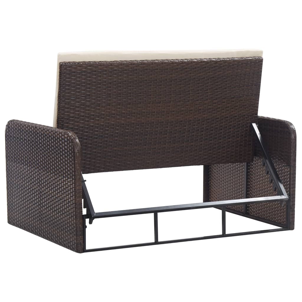 2 részes barna polyrattan kerti bútorszett párnákkal
