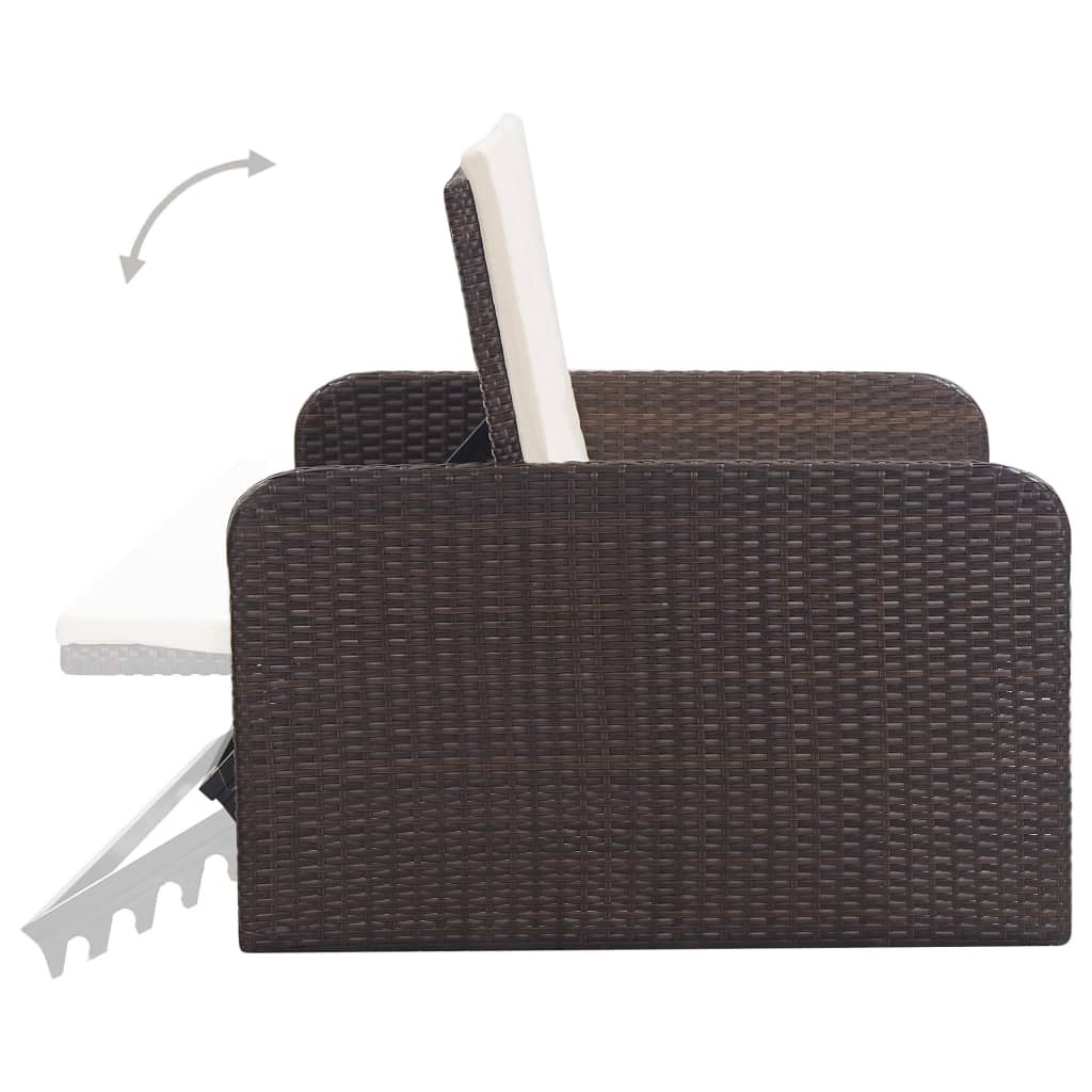 2 részes barna polyrattan kerti bútorszett párnákkal