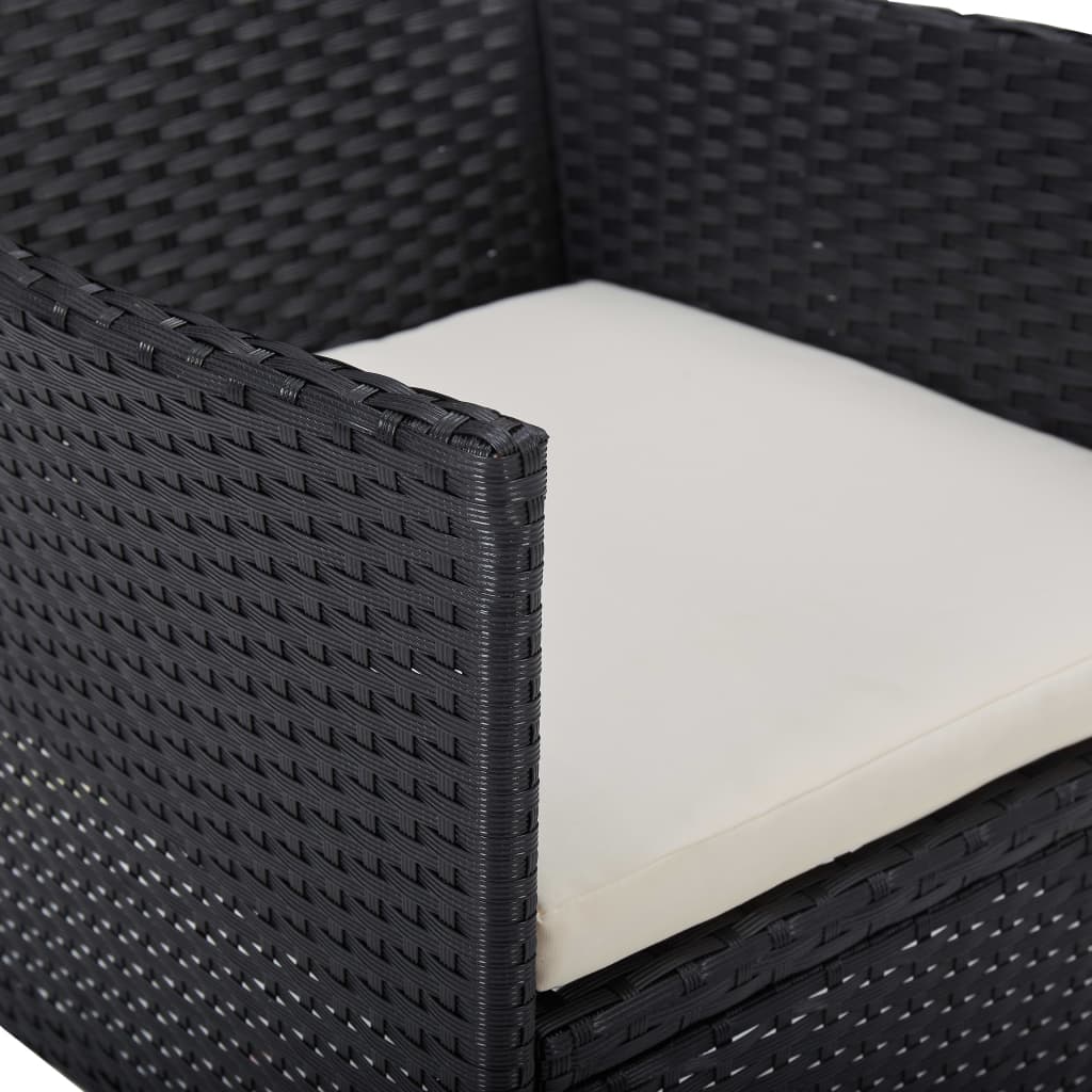 5 részes fekete polyrattan és üveg kültéri étkezőgarnitúra